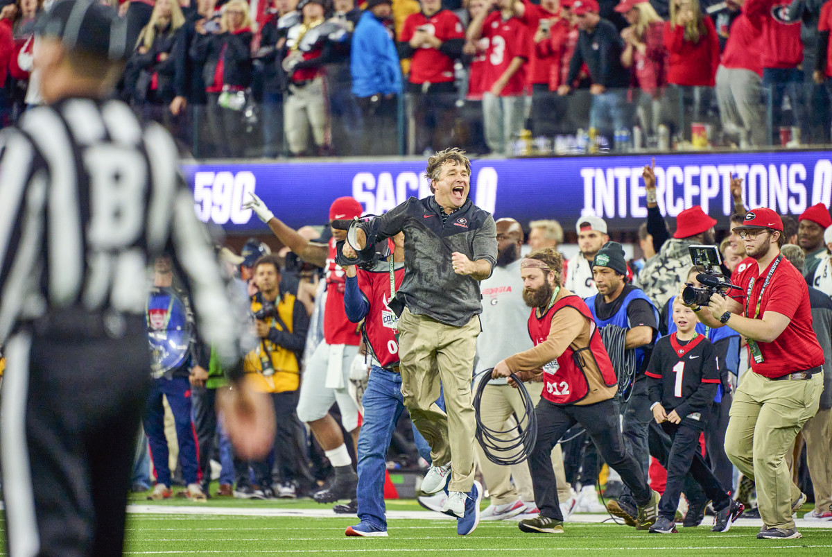 Georgia’s Kirby Smart celebrates winning the national title vs. TCU.